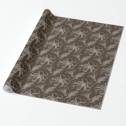 Sepia Octopus Paper Cadeaupapier (Uitgerold)