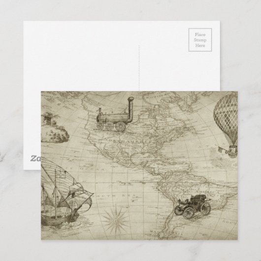 Sepia Old Antiek United States Map Briefkaart (Voorkant / Achterkant)