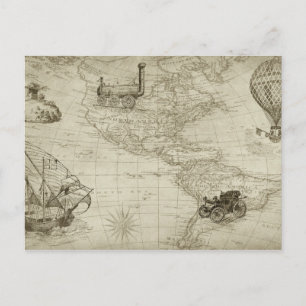 Sepia Old Antiek  United States Map Briefkaart