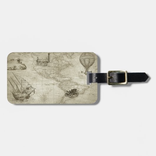 Sepia Old Antiek  Verenigde Staten Kaart Reizen Bagagelabel (Voorkant horizontaal)