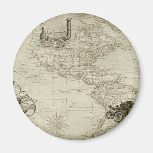 Sepia Old Antiek  Verenigde Staten Kaart Reizen Magneet (Voorkant)