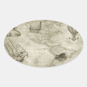 Sepia Old Antiek  Verenigde Staten Kaart Reizen Ovale Sticker