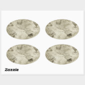 Sepia Old Antiek  Verenigde Staten Kaart Reizen Ovale Sticker (Vel)