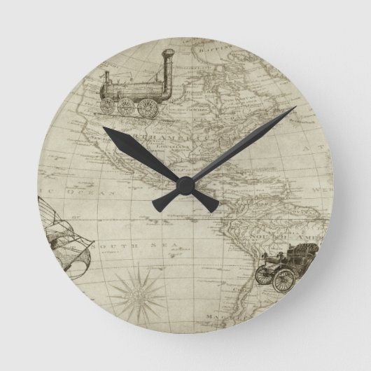 Sepia Old Antiek  Verenigde Staten Kaart Reizen Ronde Klok (Voorkant)