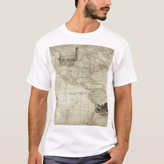 Sepia Old Antiek Verenigde Staten Kaart Reizen T-shirt (Voorkant)