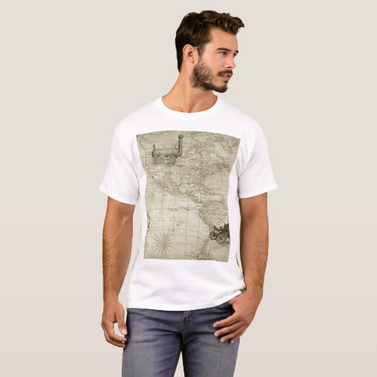 Sepia Old Antiek  Verenigde Staten Kaart Reizen T-shirt (Voorkant volledig)