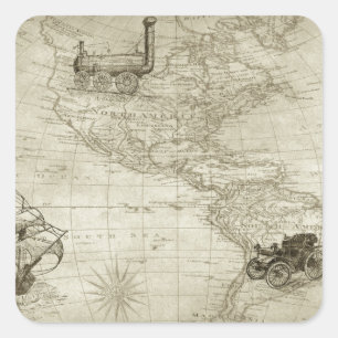 Sepia Old Antiek  Verenigde Staten Kaart Reizen Vierkante Sticker