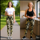 Sepia Ornamental Filigree Dark Mandala Pattern Leggings