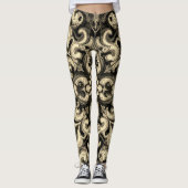 Sepia Ornamental Filigree Dark Mandala Pattern Leggings (Voorkant)