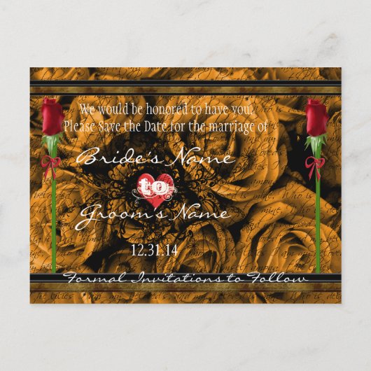 Sepia Oude Tijd Rozen Onder de Kalmerende Golven Aankondigingskaart (Achterkant)