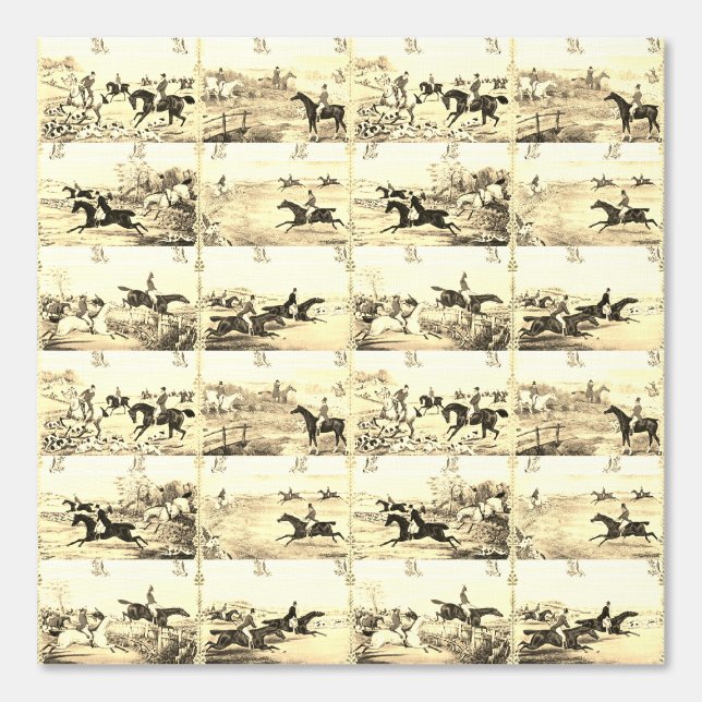  Sepia Paardenrenners en Honden Jagen Behang (Voorkant)