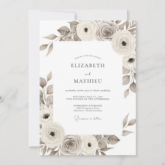 Sepia Painterly Floral Romance Wedding Kaart (Voorkant)