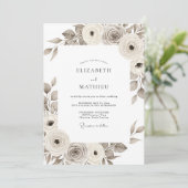Sepia Painterly Floral Romance Wedding Kaart (Staand voorkant)