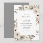 Sepia Painterly Floral Romance Wedding Kaart (Voorkant / Achterkant)
