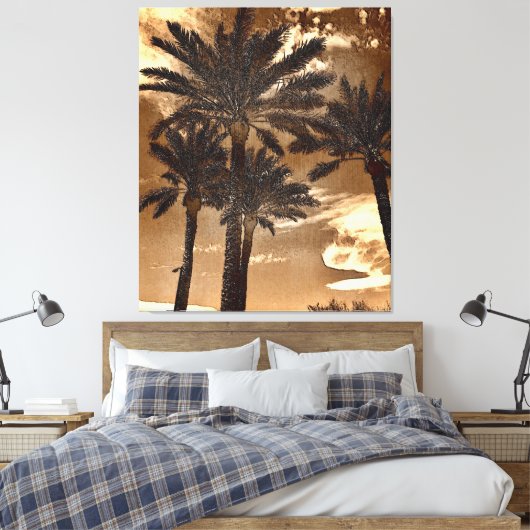 Sepia Palm Trees Canvas Afdruk (Insitu (Slaapkamer))