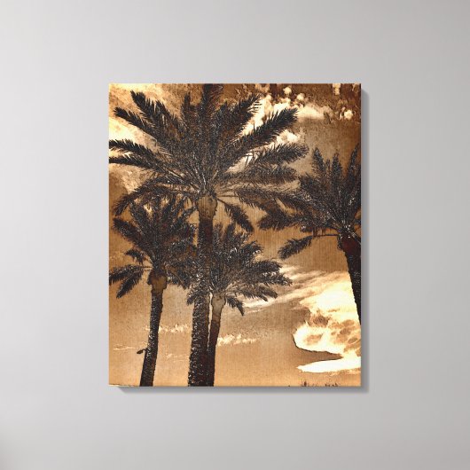 Sepia Palmbomen Canvas Afdruk (Voorkant)