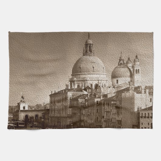 Sepia Paper Effect Venice Grand Canal Theedoek (Horizontaal)