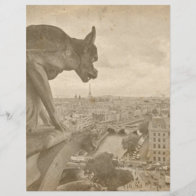  Sepia Paris Gargoyle Scrapbook Paper (Voorkant)