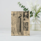 Sepia Pelikaan mixed media collage Briefkaart (Staand voorkant)