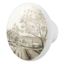 Sepia Pennsylvania Country Farmhouse 1700s  Keramische Knop