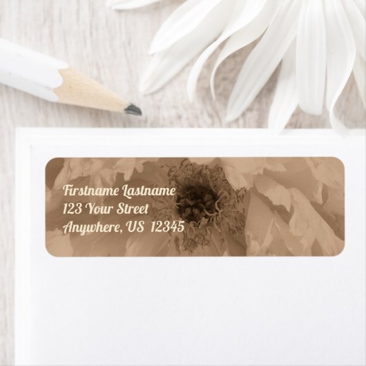 Sepia Peony-bloem Etiket (Insitu)