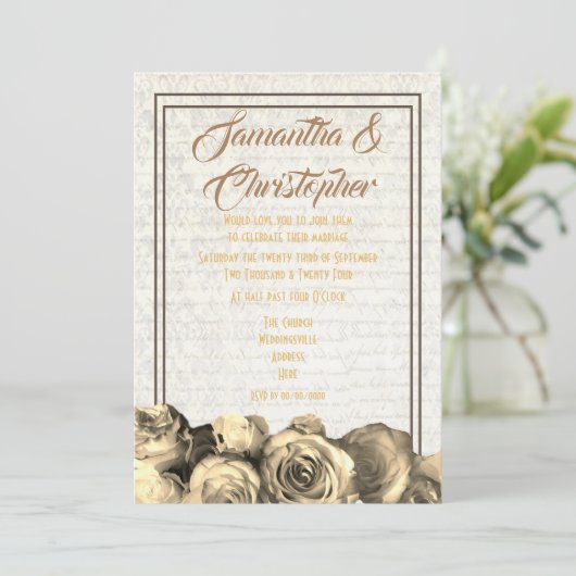 Sepia perkament bloementraditionele bruiloft kaart (Staand voorkant)