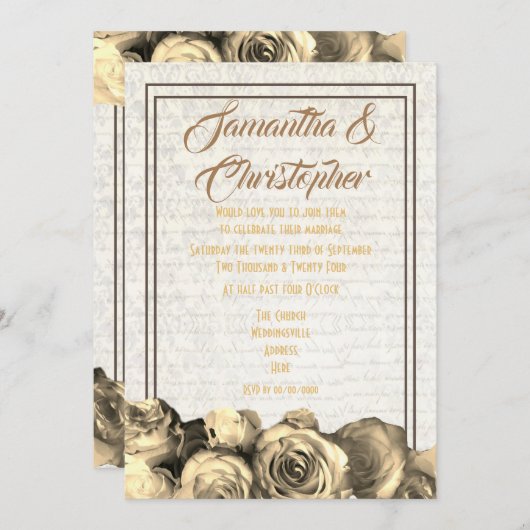 Sepia perkament bloementraditionele bruiloft kaart (Voorkant / Achterkant)