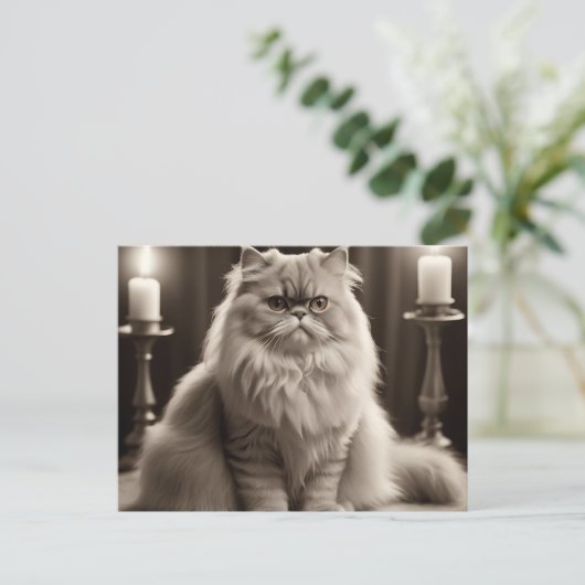 Sepia Perzisch Kattenportret Tijdloos Elegant Briefkaart (Staand voorkant)