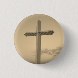 Sepia Photo Giant Christelijk Cross Ronde Button 3,2 Cm