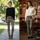 Sepia Plaid Vintage Tartan Taupe Check Leggings