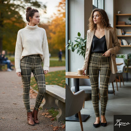 Sepia Plaid Vintage Tartan Taupe Check Leggings