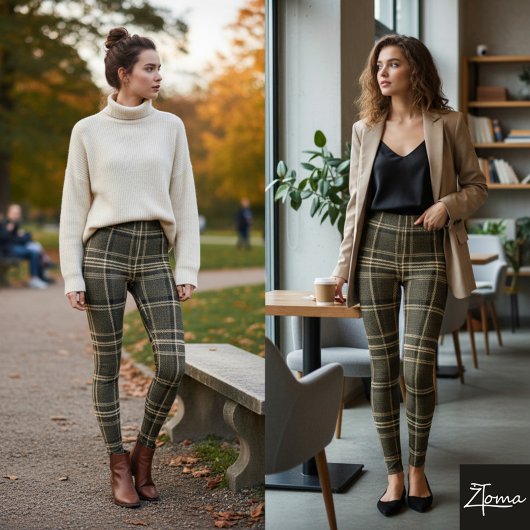 Sepia Plaid Vintage Tartan Taupe Check Leggings