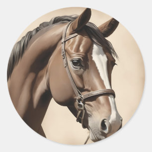  Sepia Portret van een Paard Ronde Sticker