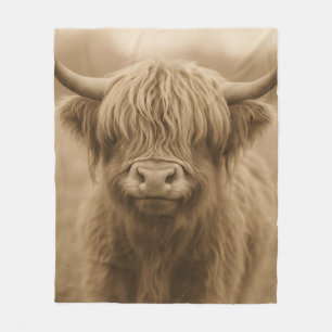 Sepia Portret van Highland Koe Fleece Deken