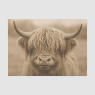 Sepia Portret van Highland Koe Tissuepapier