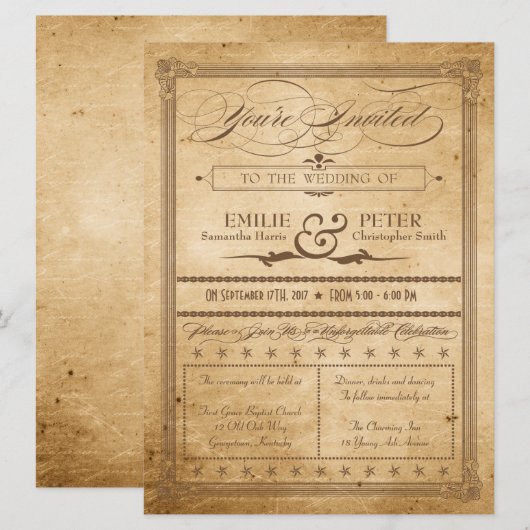  Sepia Poster Style Wedding Invite Kaart (Voorkant / Achterkant)