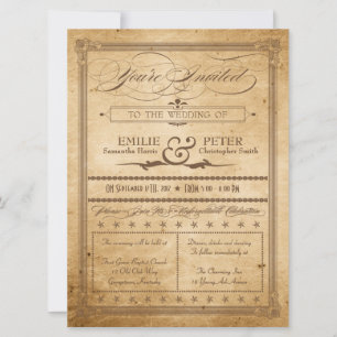 Sepia Poster Style Wedding Invite Kaart