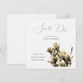 Sepia Professionele Minimalistische Bloemenmagnoli Save The Date (Voorkant / Achterkant)