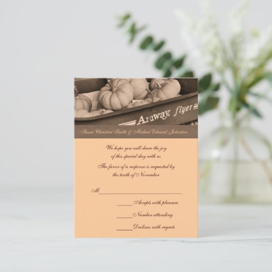 Sepia Pumpkins Wagon Wedding Response RSVP Card (Staand voorkant)