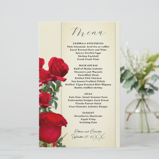  Sepia Red Roses Menu Sjabloon (Staand voorkant)