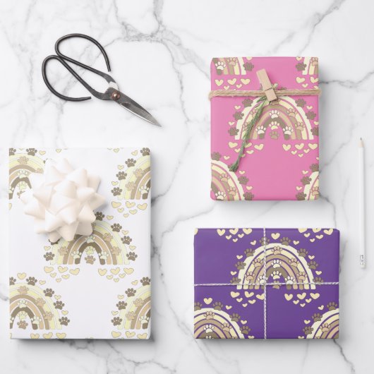 sepia regenboogdog en harten ompakken inpakpapier vel (Voorkant)