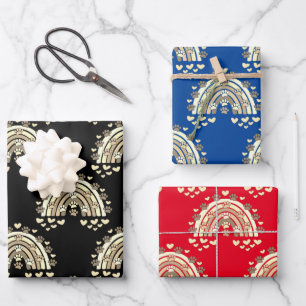  sepia regenbooghond en hart inpakpapier vel