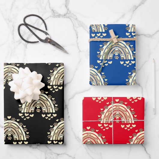 sepia regenbooghond en hart inpakpapier vel (Voorkant)