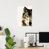 Sepia  Retro Gray Wolf Eye Artwork Poster (Thuiskantoor)
