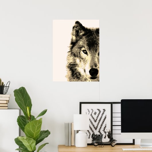 Sepia  Retro Gray Wolf Eye Artwork Poster (Thuiskantoor)