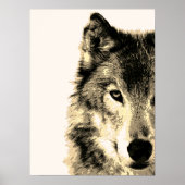 Sepia  Retro Gray Wolf Eye Artwork Poster (Voorkant)