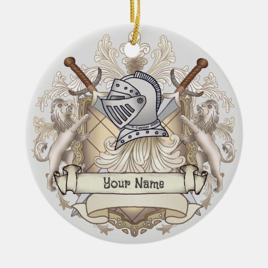 Sepia ridder Schild achternaam Keramisch Ornament (Voorkant)