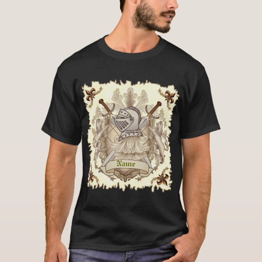 Sepia ridder Schild achternaam T-shirt (Voorkant)