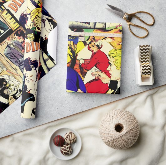 Sepia Romance Comic Book Hoesje Jumble Collage Cadeaupapier (Crafts)