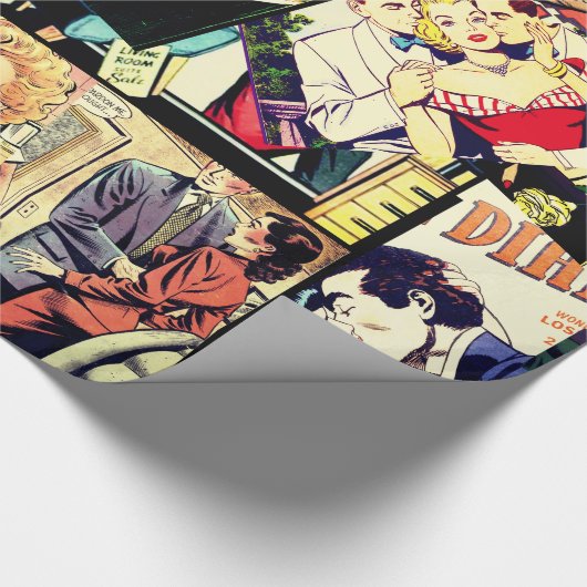 Sepia Romance Comic Book Hoesje Jumble Collage Cadeaupapier (Hoek)